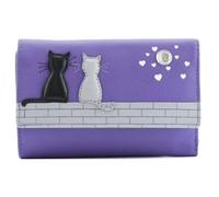 Mala Leather Midnight Cats Trifold Purse - Genuine Leather, RFID Protected - Purple