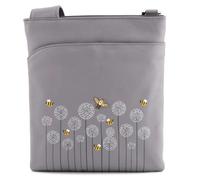 Mala Leather Moonflower Bee & Floral Leather Crossbody Bag - Grey