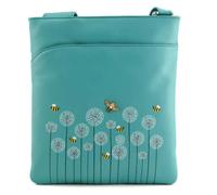 Mala Leather Moonflower Bee & Floral Leather Crossbody Bag - Turquoise