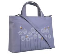 Mala Leather Moonflower Bee & Flowers Multiway Grab Bag Genuine Leather Handbag with Detachable Strap - Crossbody, Shoulder & Top Handle - 30 × 22.5 × 9 cm (Grey)