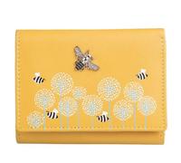Mala Leather Moonflower Compact Bee and Floral Leather RFID Purse - Yellow
