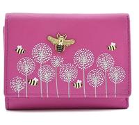Mala Leather Moonflower Compact Purse - Pink Bumble Bee Design - Small RFID Leather Wallet with 9 Card Slots, Coin & Note Sections - Multiple Colours - 11 x 8.5 x 3cm