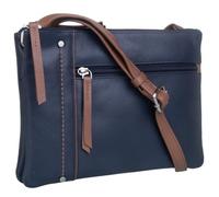 Mala Leather Orta Double Pocket Cross Body Bag - Classic Two-Tone Ladies Leather Crossbody - Adjustable Strap 28 x 18 x 6 cm - Gift Dust Bag (Navy)