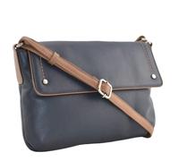 Mala Leather Orta Two Tone Slim Crossbody with Flap - Navy