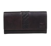 Mala Leather Oxford Matinee Purse - Genuine Brown Leather with Woven Panel - RFID Protected Flap Over Wallet with 12 Card Slots, Coin & Receipt Pockets - 19 x 9.5 x 3 cm