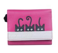 Mala Leather Peek-a-Boo Black Cats Small Leather Tri-Fold Purse - Pink