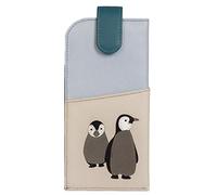 Mala Leather Penguin Glasses Case - Soft Leather, Cute Penguin Appliqué, Magnetic Tab Closure, Handy Slip Pocket, Gift Dustbag Included (Multi)
