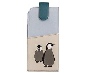 Mala Leather Penguin Glasses Case - Soft Leather, Cute Penguin Appliqué, Magnetic Tab Closure, Handy Slip Pocket, Gift Dustbag Included (Multi)