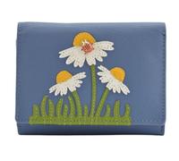 Mala Leather Peony Ladybird & Daisy Tri Fold Purse - Genuine Leather Women’s Wallet with RFID - Floral Applique, Card Slots, ID Window & Zipped Coin Pocket - 11 x 8.5 x 3 cm (Blue)