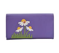Mala Leather Peony Matinee Purse - Real Leather Floral Appliqué Wallet with Ladybird Fitting, RFID Protection, Multiple Card Slots & Zip Pockets (Purple)