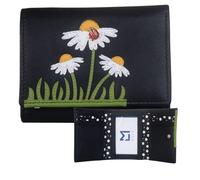 Mala Leather Peony Summer Garden & Ladybird Trifold Purse - black