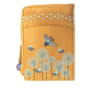 Mala Leather RFID Coin & Card Purse - Moonflower - Bumble Bee Appliqué - Real Leather - Compact Design with 6 Card Slots & Curved Zip Coin Pocket - Gift Dust Bag Included (Yellow)
