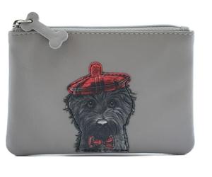 Mala Leather RFID Dog Design Cocos Hat Coin Purse with Zip, Tartan Hat Applique, 12 x 8.5 cm (Grey)