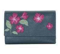 Mala Leather Sakura Floral Large Leather Tri-Fold Purse - Navy