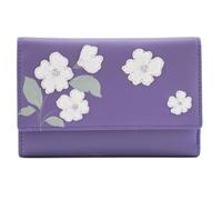Mala Leather Sakura Floral Large Tri-Fold Purse - Genuine Leather - Japanese Flowers Design - 9 Card Slots, ID Window, Zipped Coin Pocket - Grey, Purple, Navy - 14.5 x 9.5 x 3 cm (Purple)
