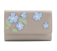 Mala Leather Sakura Floral Large Tri-Fold Purse - Genuine Leather - Japanese Flowers Design - 9 Card Slots, ID Window, Zipped Coin Pocket - Grey, Purple, Navy - 14.5 x 9.5 x 3 cm (Grey)