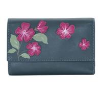 Mala Leather Sakura Floral Large Tri-Fold Purse - Genuine Leather - Japanese Flowers Design - 9 Card Slots, ID Window, Zipped Coin Pocket - Grey, Purple, Navy - 14.5 x 9.5 x 3 cm (Navy)