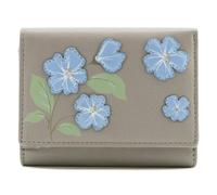 Mala Leather Sakura Japanese Flowers Compact Leather Tri-Fold Purse for Women - Grey