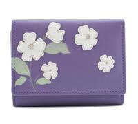 Mala Leather Sakura Japanese Flowers Compact Leather Tri-Fold Purse for Women - Purple