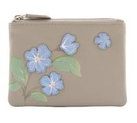 Mala Leather Sakura RFID Card & Coin Purse - Genuine Leather Floral Appliqué Zip Pouch (Grey)
