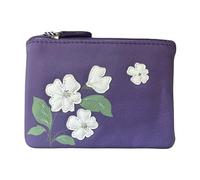 Mala Leather Sakura RFID Card & Coin Purse - Genuine Leather Floral Appliqué Zip Pouch (Purple)