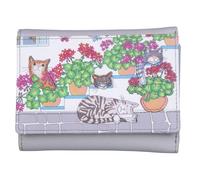 Mala Leather Santorini Cats Tri-Fold Purse - RFID Leather Picture Wallet with Card Slots, ID Window & Zip Coin Pocket - Multi