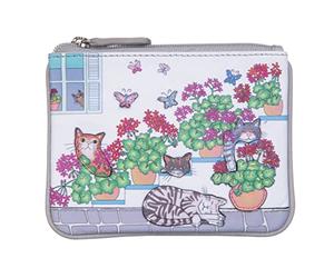 Mala Leather Santorini Summer Cats Coin Purse - Premium Leather with RFID Protection & Cat Appliqué - Includes Dustbag
