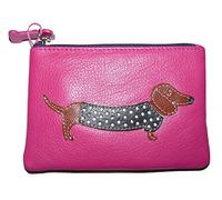 Mala Leather Sausage Dog Coin Purse - Soft Genuine Leather, Dachshund Design - Compact & Cute Zip Pouch for Coins or Small Essentials - Pink or Black - Style 4133/65