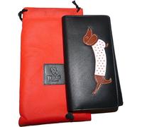 Mala Leather Sausage Dog Large Purse - Genuine Soft Leather - Dachshund Design - Black - Zip & Slip Pockets - Style 3304/65 - Cute & Practical Wallet for Women