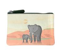 Mala Leather Savanna Safari Coin Purse - Genuine Leather Zip Top Wallet with Elephants & Giraffes Appliqué - Small Change Purse for Coins & Cards - 12.5 x 8.5 cm (Elephants)