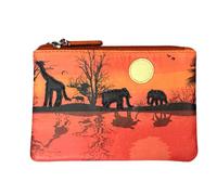 Mala leather Savanna Safari Elephants & Giraffes Leather Coin Purse in Burnt Orange | Size: Small Mala leather Burnt Orange Small