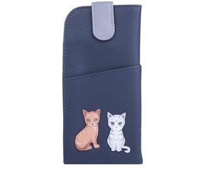 Mala Leather Sitting Cats Ladies Glasses case Soft Leather Wide tab top (Navy)
