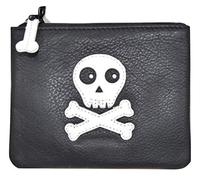 Mala Leather Skull Skeleton RFID Coin & Card Purse - Genuine Premium Leather with Internal Keyring (Black)