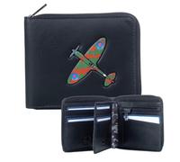 Mala Leather Spitfire Plane Zip Around Wallet - Genuine Leather with Hand-Painted Embossed Spitfire Motif, RFID Protection, Coin Pocket, ID Window - Aviation Gift