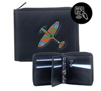 Mala Leather Spitfire Plane Zip Around Wallet- RFID Protected - Black