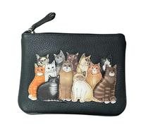 Mala Leather The Meowfia Cats Leather RFID Coin & Card Purse - Dark Grey