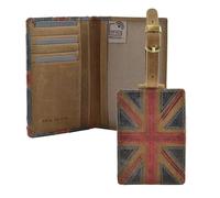 Mala Leather Union Jack Passport Cover & Luggage Tag Gift Set 100% Genuine Leather with Gift Box - Brown - 20 × 21.5 cm