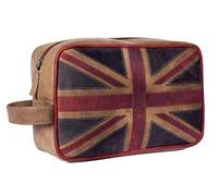 Mala Leather Union Jack Wash Bag - Soft Brown Leather Toiletry Bag for Men/Boys, Zip Closure, Travel Grooming Organiser with Grab Handle - 25 x 17 x 9cm