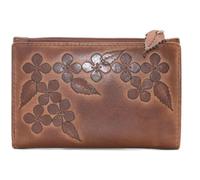 Mala Leather Wild Bloom Classic Floral Tan Leather Compact Purse RFID Protection - Genuine Leather - 5 Card Slots, ID Window, Note & Coin Pockets - 11 x 8.5 x 3 cm (Tan)
