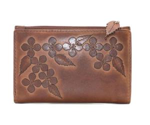 Mala Leather Wild Bloom Classic Floral Tan Leather Compact Purse RFID Protection - Genuine Leather - 5 Card Slots, ID Window, Note & Coin Pockets - 11 x 8.5 x 3 cm (Tan)