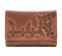 Mala Leather Wild Bloom Classic Floral Tan Leather Tri-Fold Purse RFID Protection - Genuine Leather - 6 Card Slots, ID Window, Note & Zip Coin Pockets - 12.5 × 9 × 3 cm (Tan)