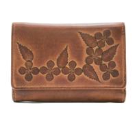Mala Leather Wild Bloom Classic Floral Tan Leather Tri-Fold Purse - Tan
