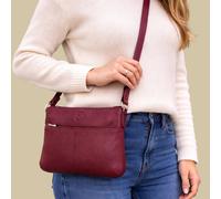 Mala leather Women's Anishka Slim Double Pocket Crossbody in Burgundy Mala leather Burgundy One Size