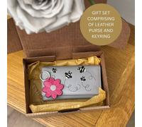 Mala leather Women's Gift Set - Leather Bee Purse & Daisy Keyring in Grey Mala leather Grey One Size