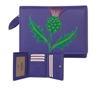 Mala leather Women's Hamilton Classic Scottish Thistle Compact Leather Purse in Purple Mala leather Purple One Size