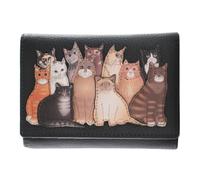 Mala leather Women's Meowfia Cats Tri-Fold RFID Leather Purse in Dark Grey Mala leather Dark Grey One Size