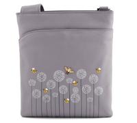 Mala leather Women's Moonflower Bee & Floral Leather Slim Crossbody Bag in Light Grey Mala leather Light Grey One Size