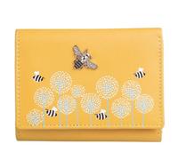 Mala leather Women's Moonflower Compact Bee & Floral Leather RFID Purse in Yellow Mala leather Yellow One Size