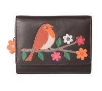 Mala leather Women's Robin Bird Trifold RFID Leather Purse in Black Mala leather Black One Size
