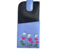 Mala leather Women's Snowdrop Floral Wide Fit Glasses case in Blue Mala leather Blue